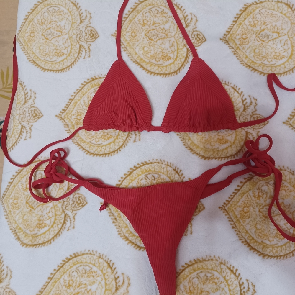 Frankies ribbed thong string bikini bottom